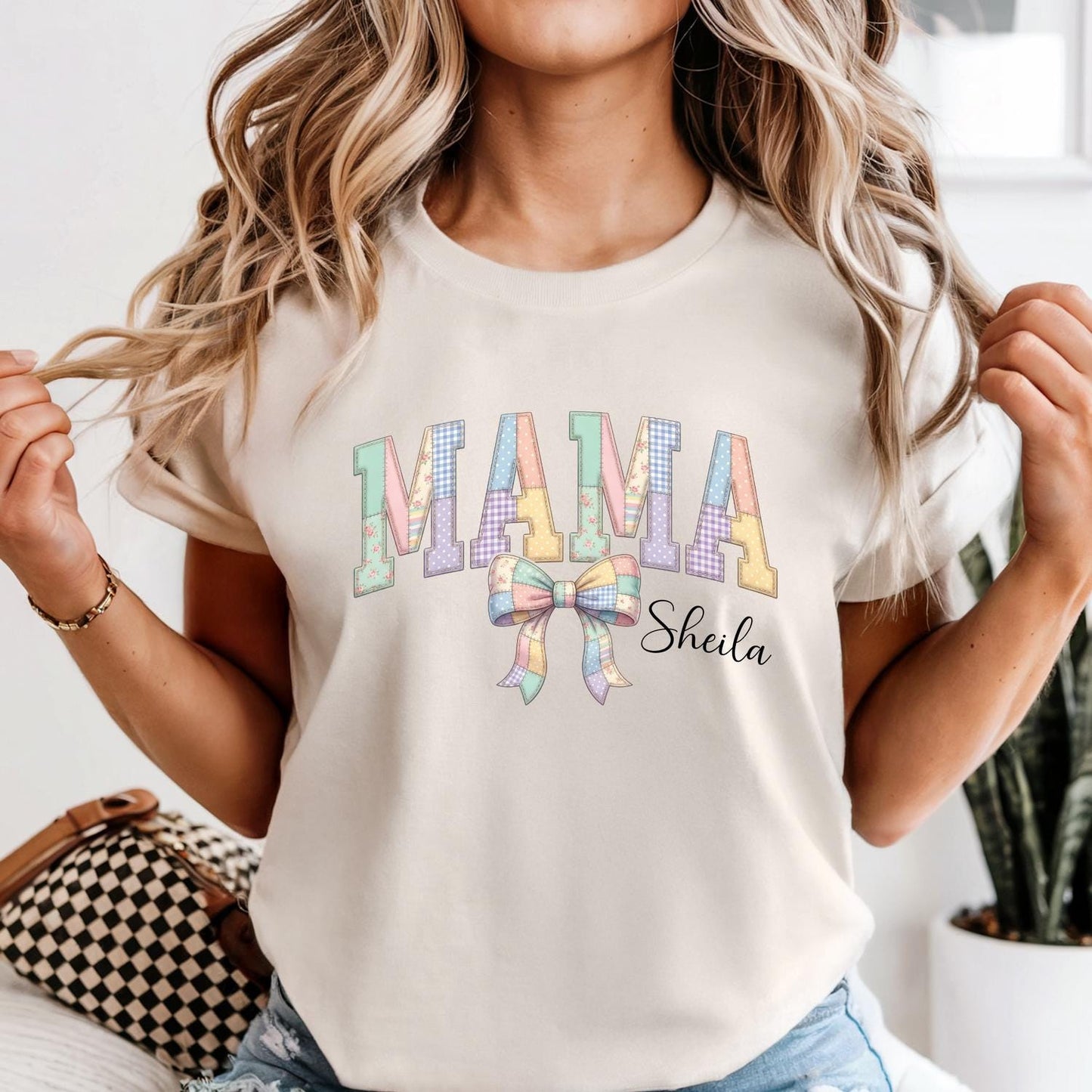 Custom Comfort Colors® Mama Shirt Mothers Day Gift For Mom, Patchwork-Look Mommy Shirts