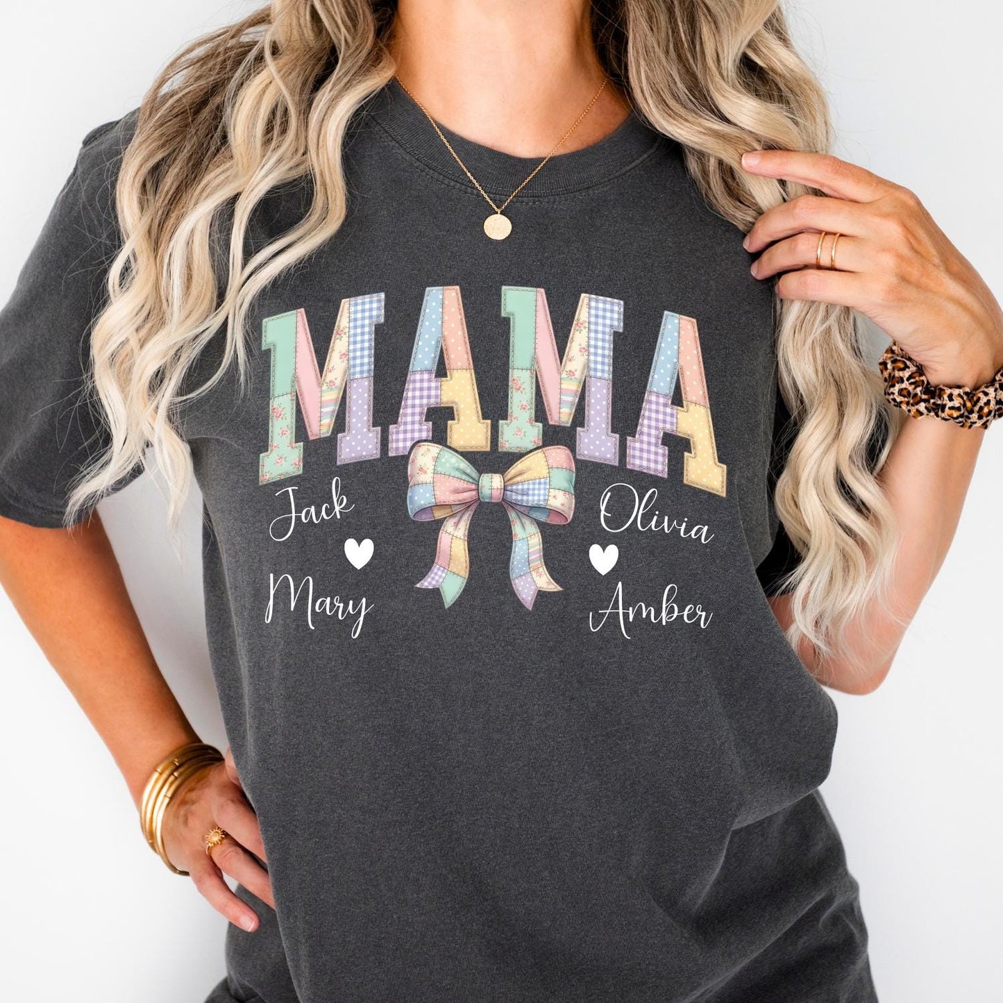 Custom Comfort Colors® Mama Shirt Mothers Day Gift For Mom, Patchwork-Look Mommy Shirts