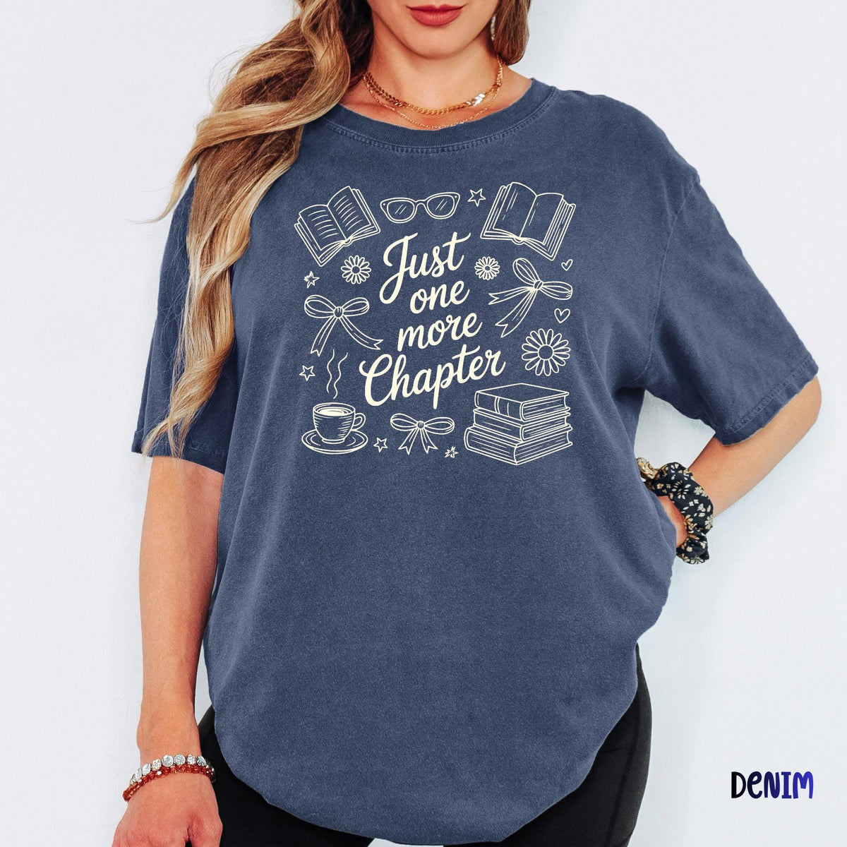 Just One More Chapter Comfort Colors® Shirt, Book & Coffee Graphic Tee, Reader Gift, Floral Bookish Shirt, Librarian Shirt