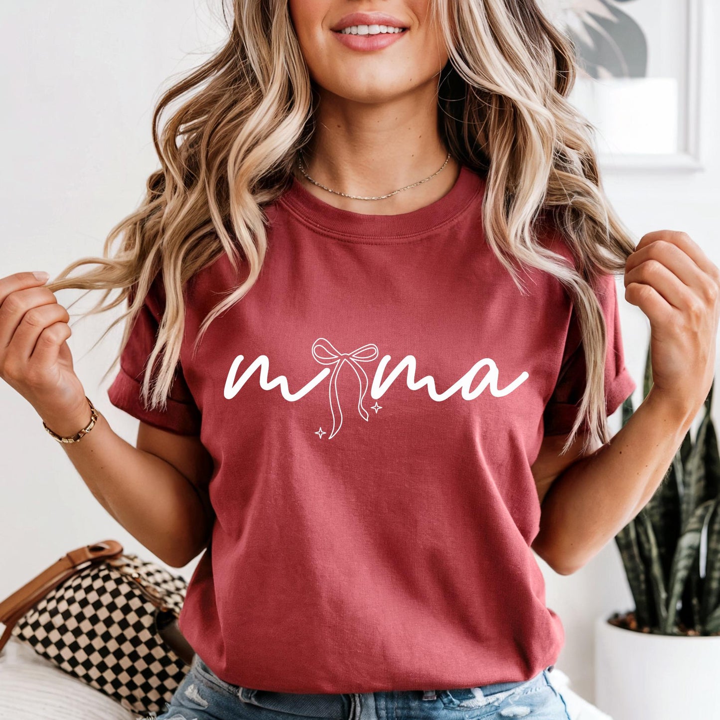 Custom Comfort Colors® Coquette Mama Shirt Mothers Day Gift For Mom, Red Bow New Mama Gift Tee