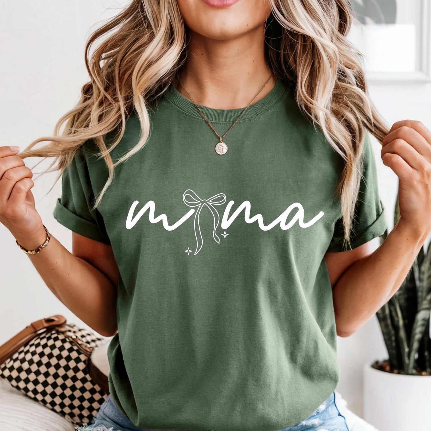 Custom Comfort Colors® Coquette Mama Shirt Mothers Day Gift For Mom, Red Bow New Mama Gift Tee