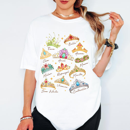 Comfort Color Disney Princess Tiara Shirt, Magical Kingdom Crown Tee, Family Vacation Tees, Minimalist Princess Era, Personalized Birthday