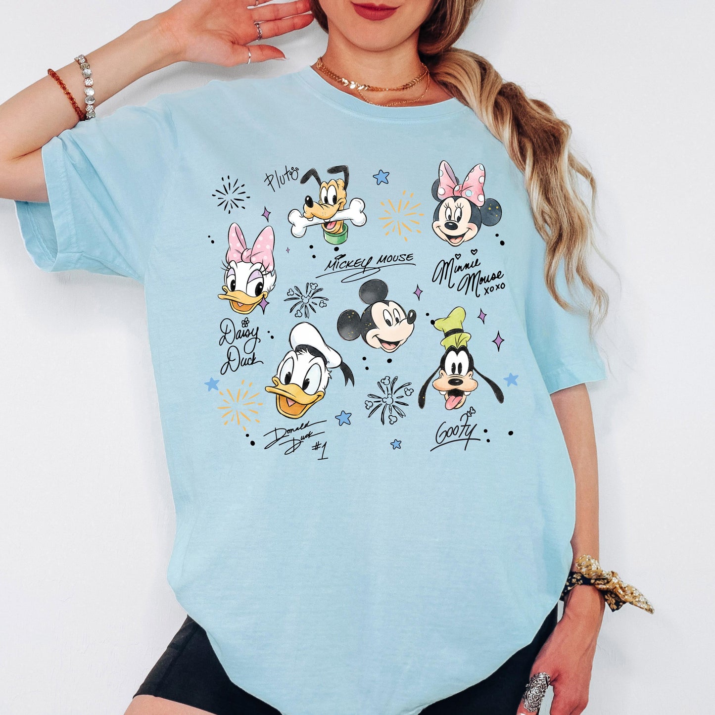 Disney Character Comfort Color Shirt with Mickey and Friends, Retro Sketch Family Vacation Tee, Personalized Magical Kingdom, Vintage Disney