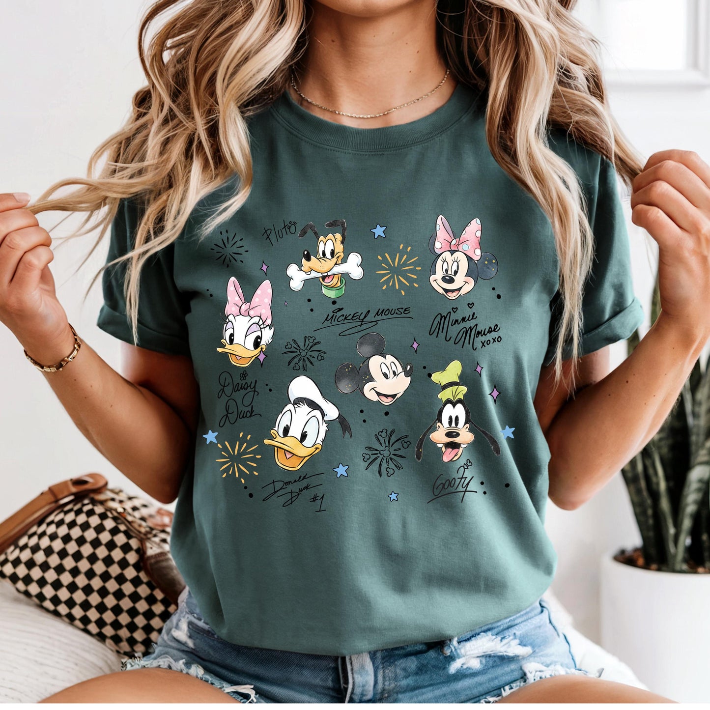 Disney Character Comfort Color Shirt with Mickey and Friends, Retro Sketch Family Vacation Tee, Personalized Magical Kingdom, Vintage Disney