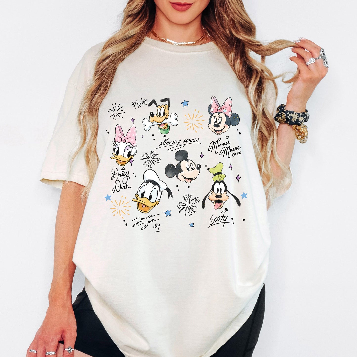 Disney Character Comfort Color Shirt with Mickey and Friends, Retro Sketch Family Vacation Tee, Personalized Magical Kingdom, Vintage Disney