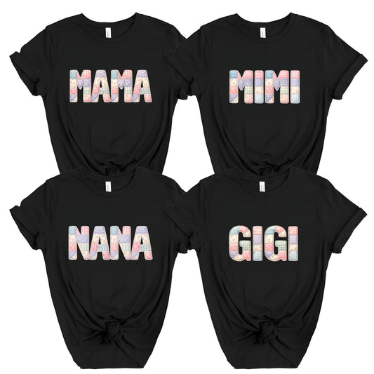 Custom Faux Patchwork Mama Mimi Matching Shirt Mothers Day Gift