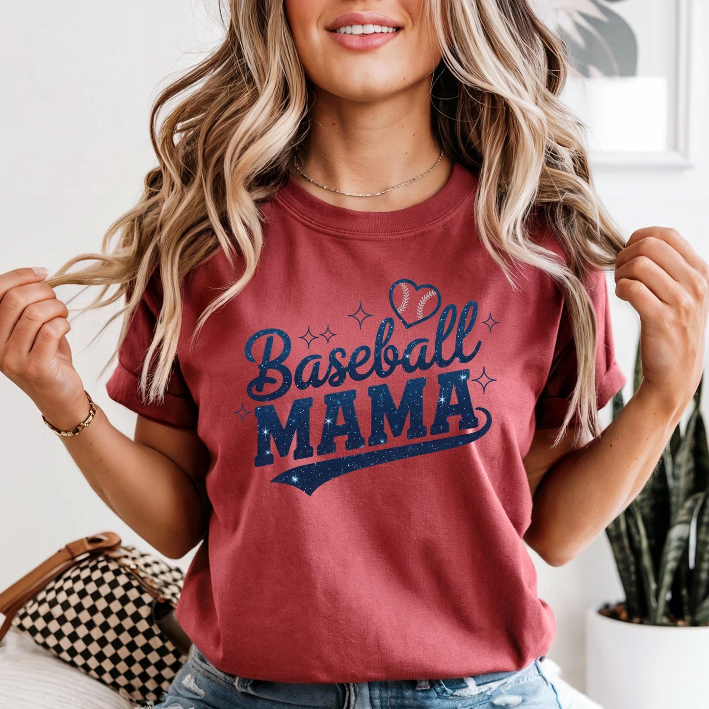 Baseball Mama Shirt, Glitter Look Mom Shirt, Baseball Tee Shirt