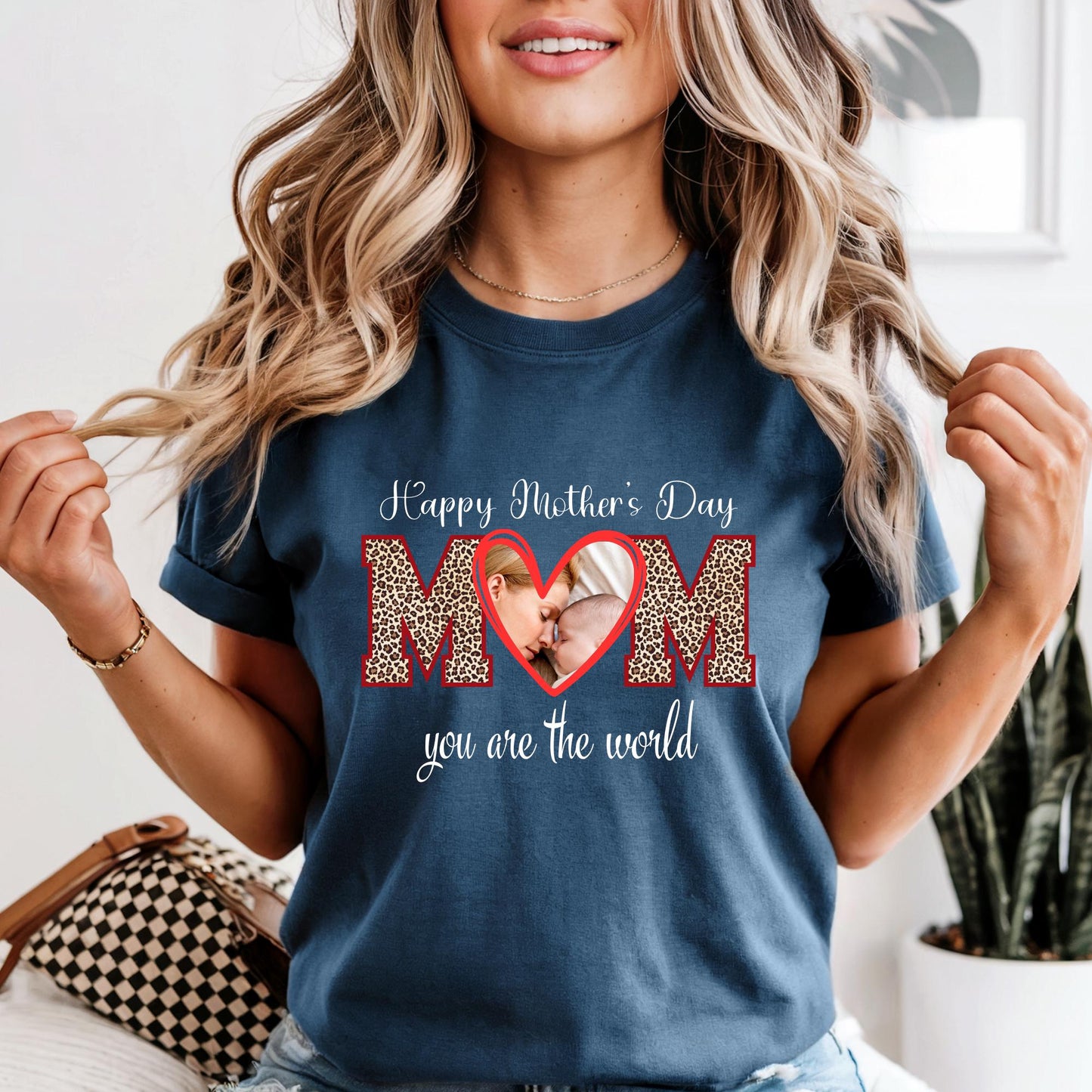 Custom Mom Shirt with Photo Comfort Colors® Mothers Day Gift, Best Mom Ever Personalized Leopard Mama Shirts