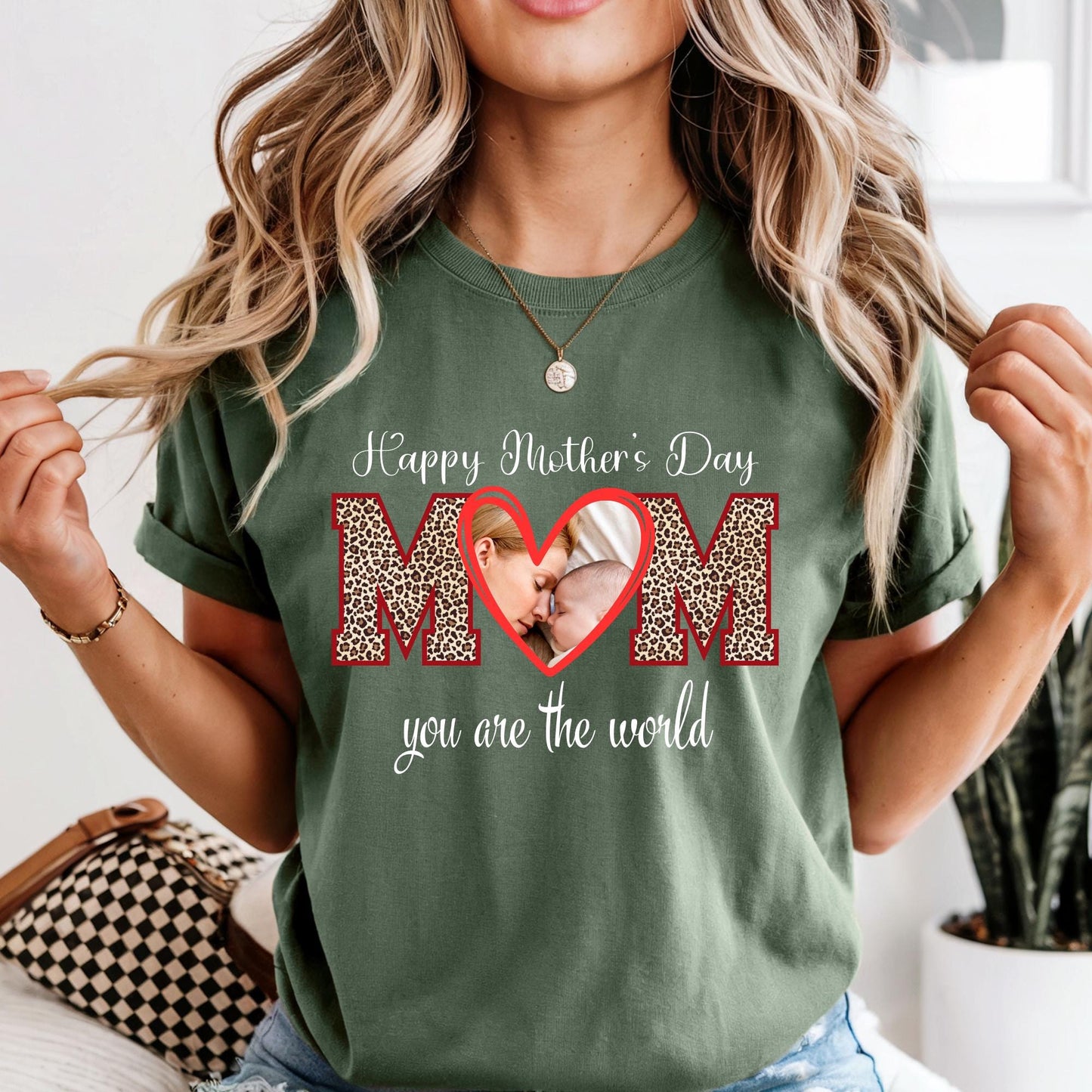 Custom Mom Shirt with Photo Comfort Colors® Mothers Day Gift, Best Mom Ever Personalized Leopard Mama Shirts