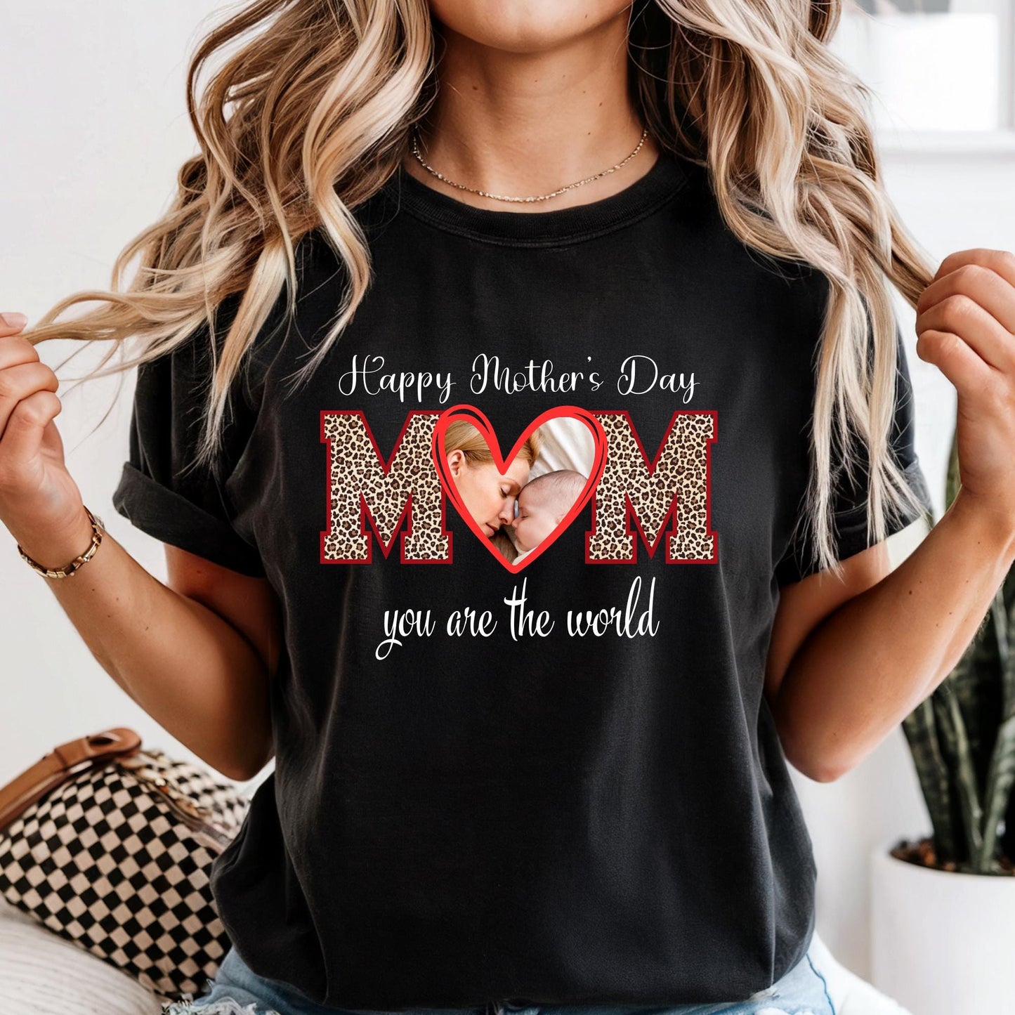 Custom Mom Shirt with Photo Comfort Colors® Mothers Day Gift, Best Mom Ever Personalized Leopard Mama Shirts