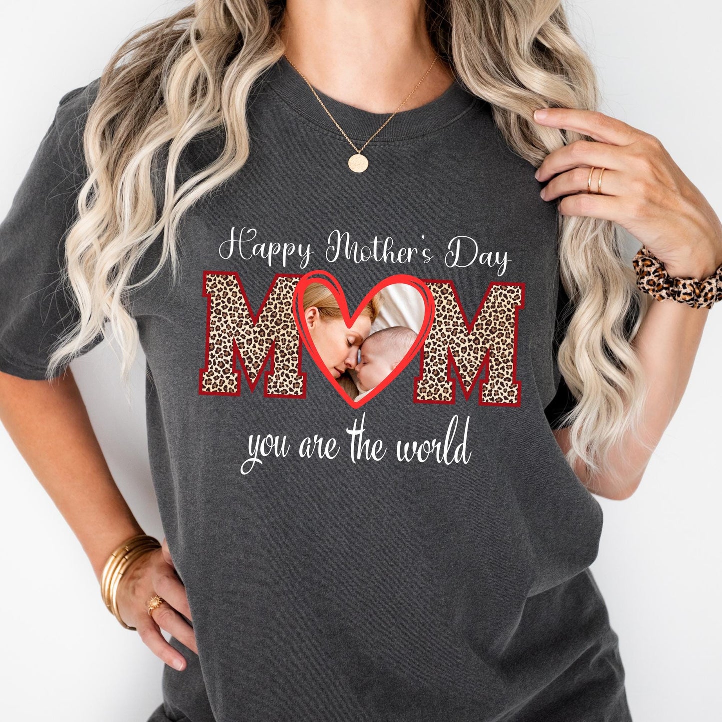 Custom Mom Shirt with Photo Comfort Colors® Mothers Day Gift, Best Mom Ever Personalized Leopard Mama Shirts