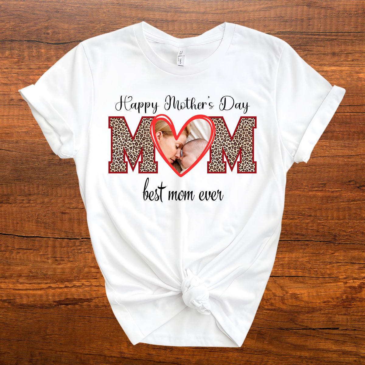 Custom Mom Photo Leopard Mama Mother’s Day T-Shirt