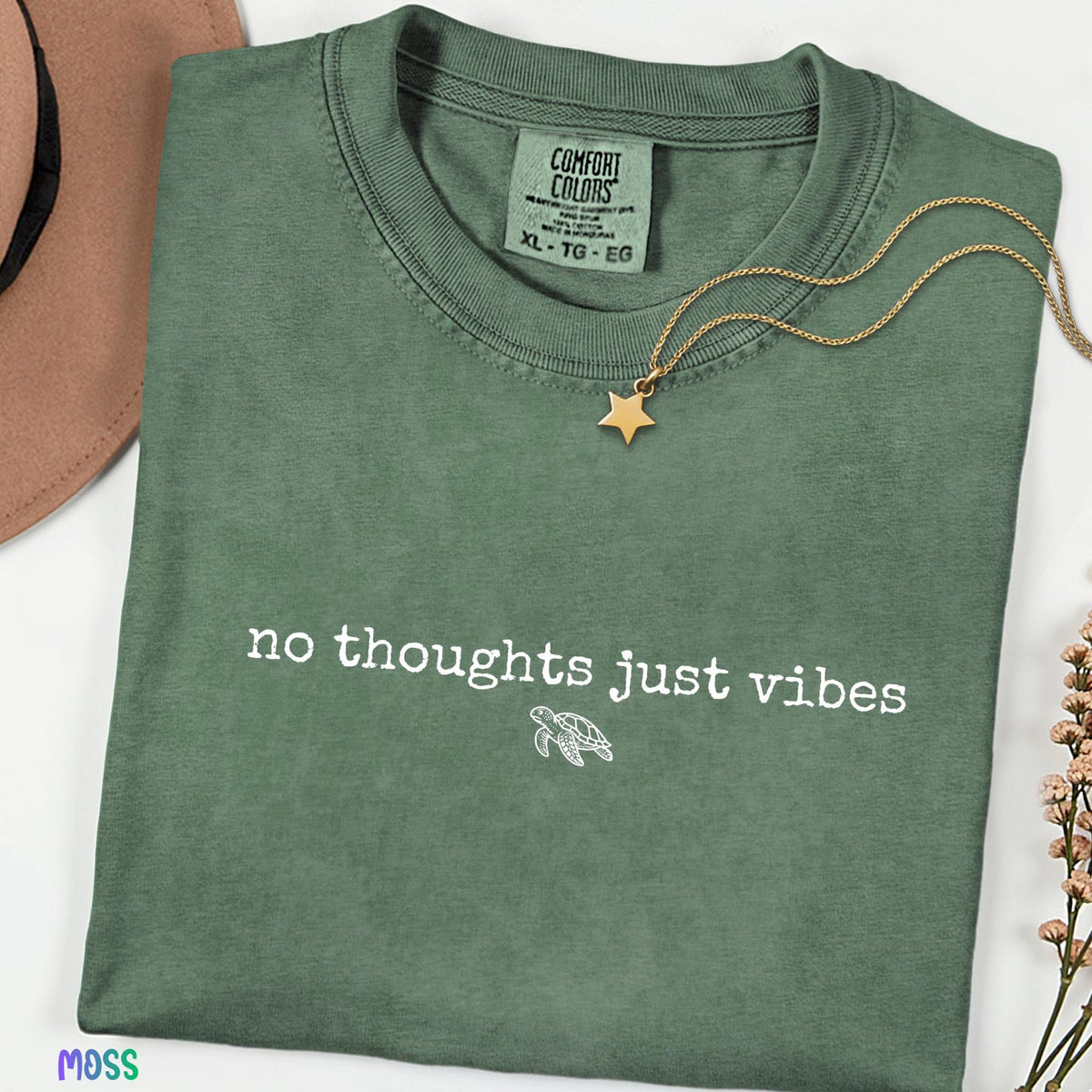 No Thoughts Just Vibes Shirt, Comfort Colors Chill Graphic Tee, Positive Mood Slogan T-Shirt, Relaxed Casual Top