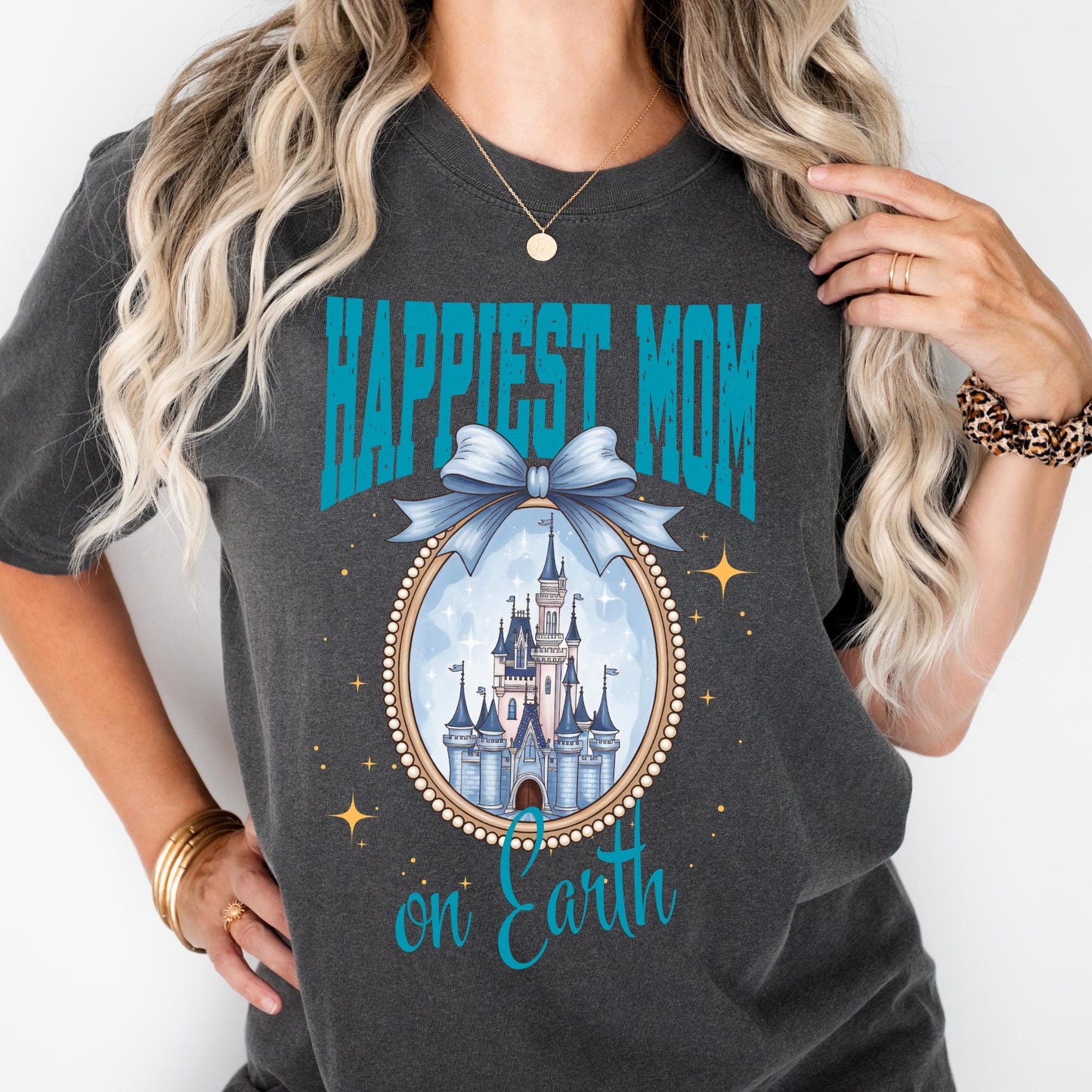 Happiest Mom On Earth Shirt Comfort Colors® Disney Coquette Bow Castle Mama Tee Gift From Kids | Mothers Day Gift