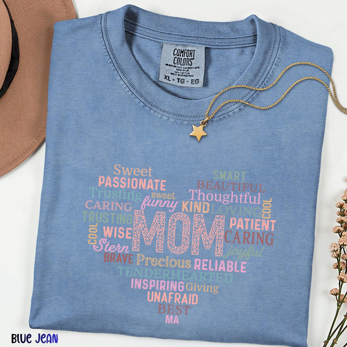 Comfort Colors® Mom Word Heart Shirt, Funny  Sweet Mom Life Tee, Mother's Day Gift, Inspiring Mom T-Shirt, Sarcastic  Loving Mom Apparel