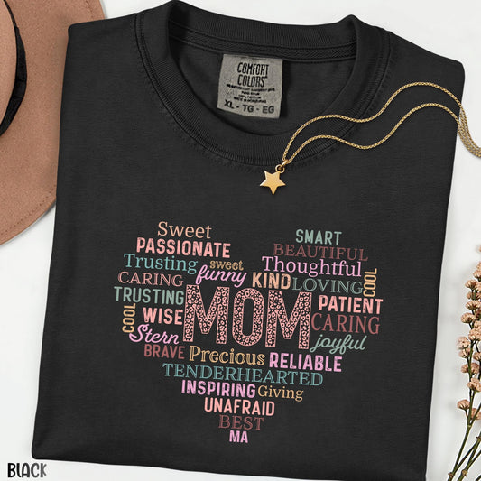Comfort Colors® Mom Word Heart Shirt, Funny  Sweet Mom Life Tee, Mother's Day Gift, Inspiring Mom T-Shirt, Sarcastic  Loving Mom Apparel