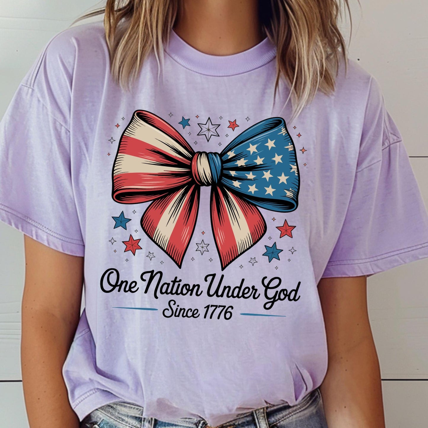 One Nation Under God Coquette Shirt Comfort Colors® 4th Of July Shirts, Christian Patriotic Gift, Independence Day Shirt