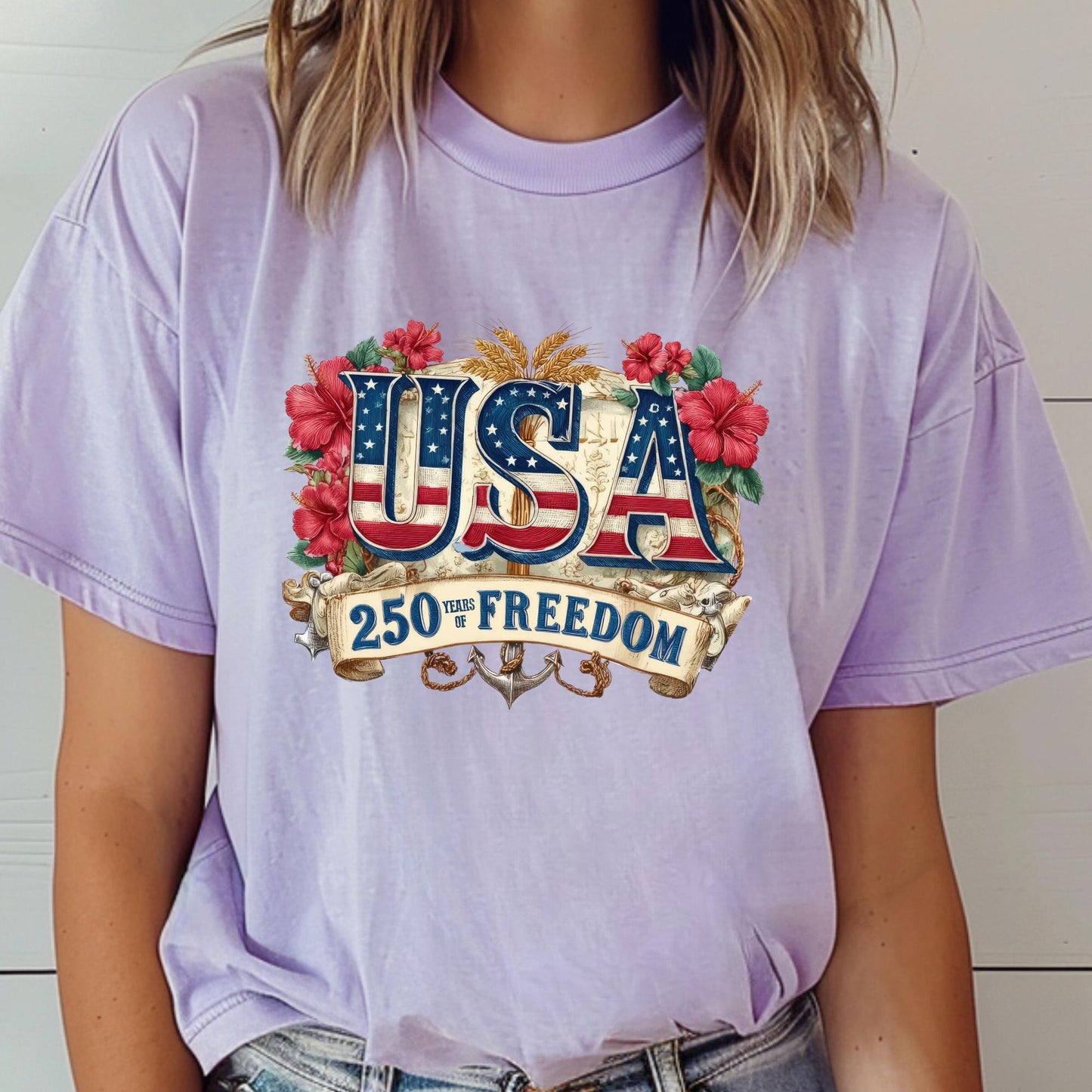250 Years Of Freedom Shirt Comfort Colors® USA Anniversary Shirt, Freedom Tee, American 250 Floral, 4th of July Shirt, Memorial Day Shirt