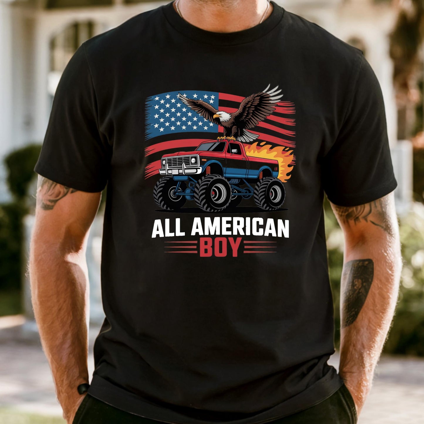 All American Boy Patriotic Truck Shirt Comfort Colors® American Flag Shirt, 4th July Shirt, Truck Flag Shirt