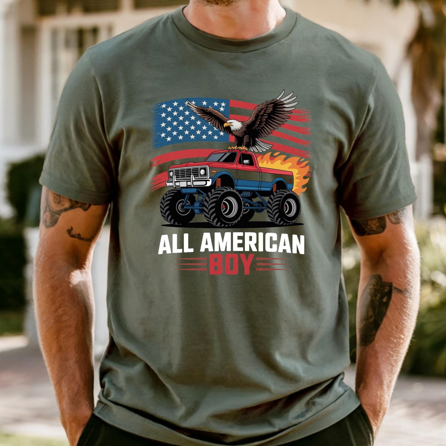 All American Boy Patriotic Truck Shirt Comfort Colors® American Flag Shirt, 4th July Shirt, Truck Flag Shirt