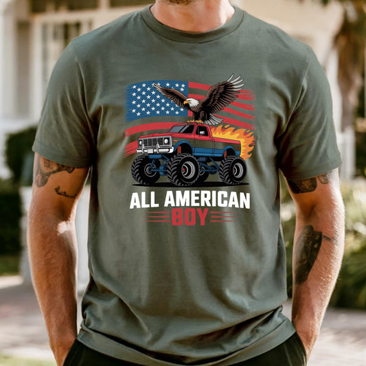 All American Boy Patriotic Truck Shirt Comfort Colors® American Flag Shirt, 4th July Shirt, Truck Flag Shirt
