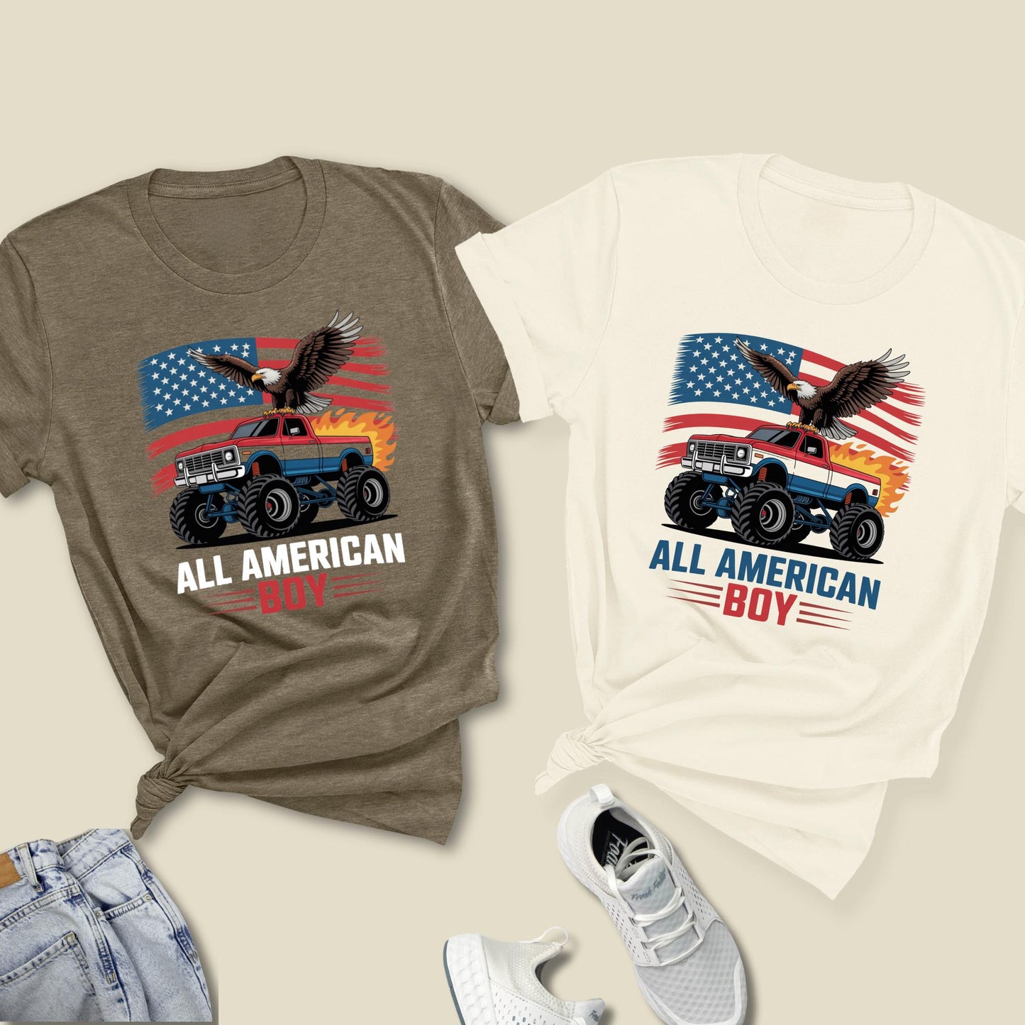 All American Boy Patriotic Truck Shirt, American Flag Shirt, 4th July Shirt, Truck Flag Shirt, 4th of July Shirt