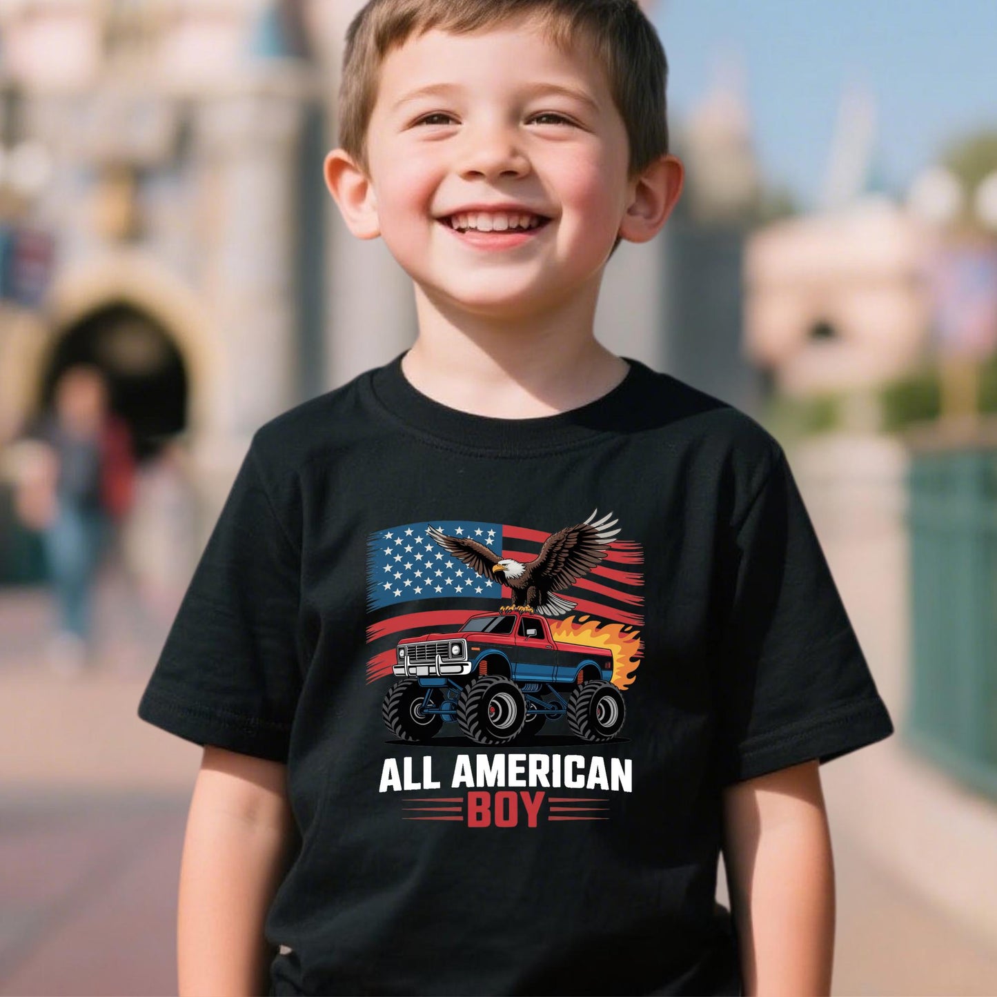 All American Boy Patriotic Truck Shirt, American Flag Shirt, 4th July Shirt, Truck Flag Shirt, 4th of July Shirt