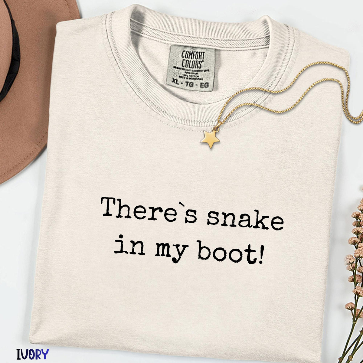 Comfort Colors® “Snake in My Boot” Word Tee, Funny Western Quote Shirt, Unisex Cowboy & Cowgirl Gift, Soft Vintage Joke T-Shirt