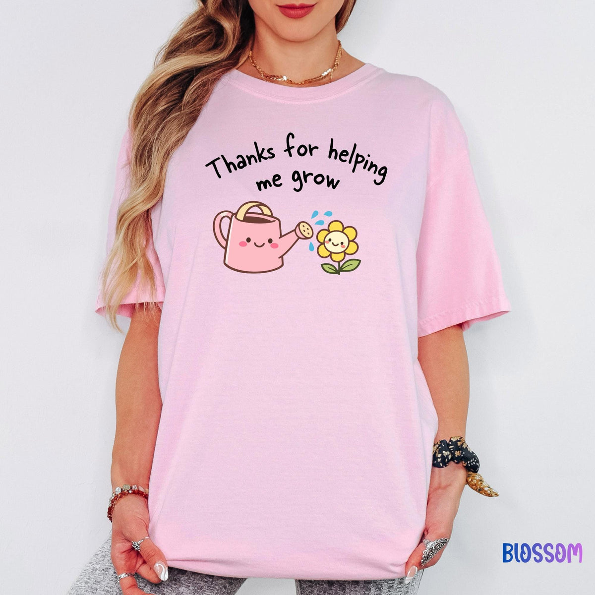 Comfort Colors® Thanks for Helping Me Grow Shirt, Teacher Appreciation Gift, Cute Kawaii Flower Tee, Botanical Graphic Tee