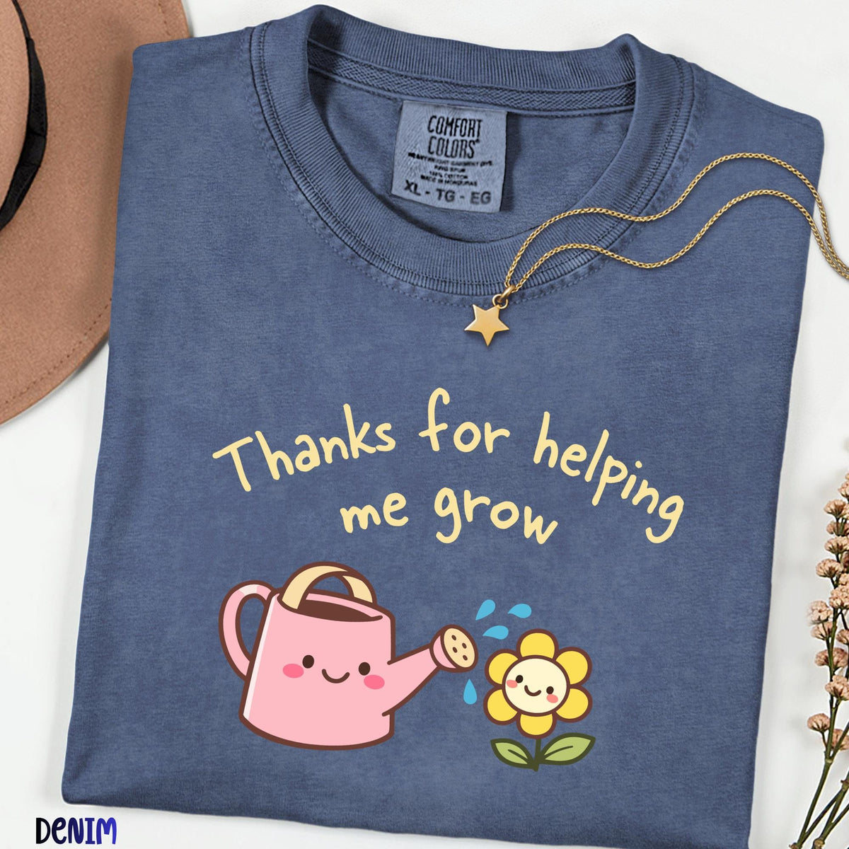 Comfort Colors® Thanks for Helping Me Grow Shirt, Teacher Appreciation Gift, Cute Kawaii Flower Tee, Botanical Graphic Tee