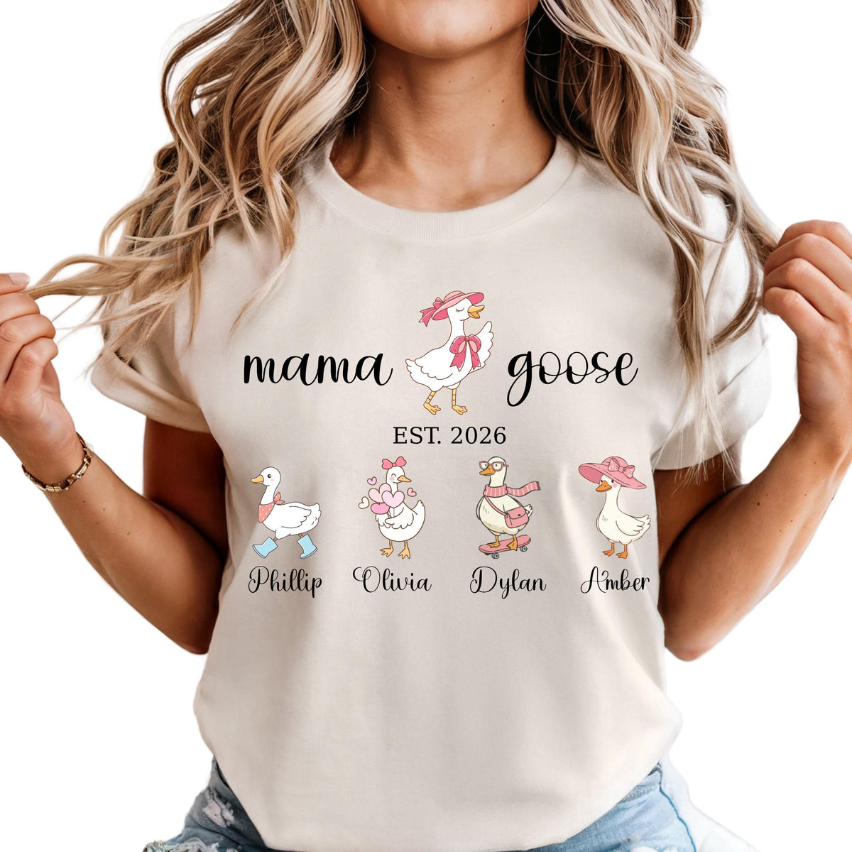 Mama Goose Shirt Comfort Colors® Gigi Duck Shirts, Custom Kids Names Shirt, Mom Est Year Tee, Mothers Day Gift