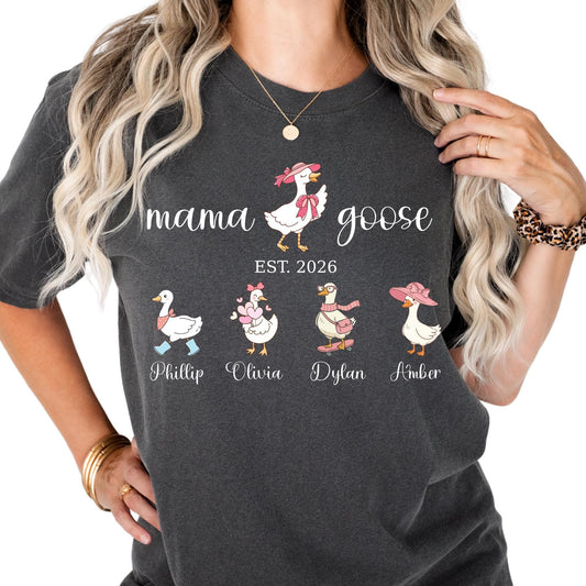 Mama Goose Shirt Comfort Colors® Gigi Duck Shirts, Custom Kids Names Shirt, Mom Est Year Tee, Mothers Day Gift