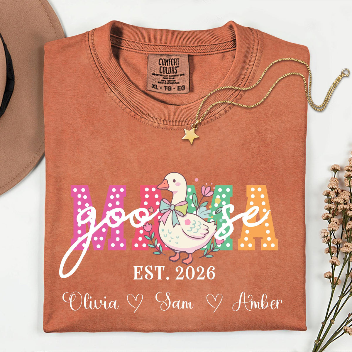 Custom Comfort Colors® Mama Goose Shirt Mothers Day Gift, Mom Duck Shirts Personalized Kids Name Tee