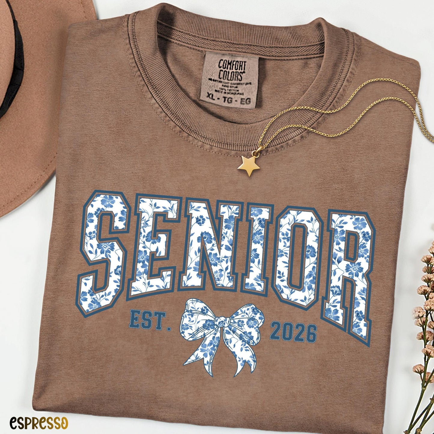 Senior 2026 Comfort Colors® Shirt, Coquette Floral Bow Tee, Class of 2026 Graduation Gift, Aesthetic Senior Shirt, Trendy Back to School Tee
