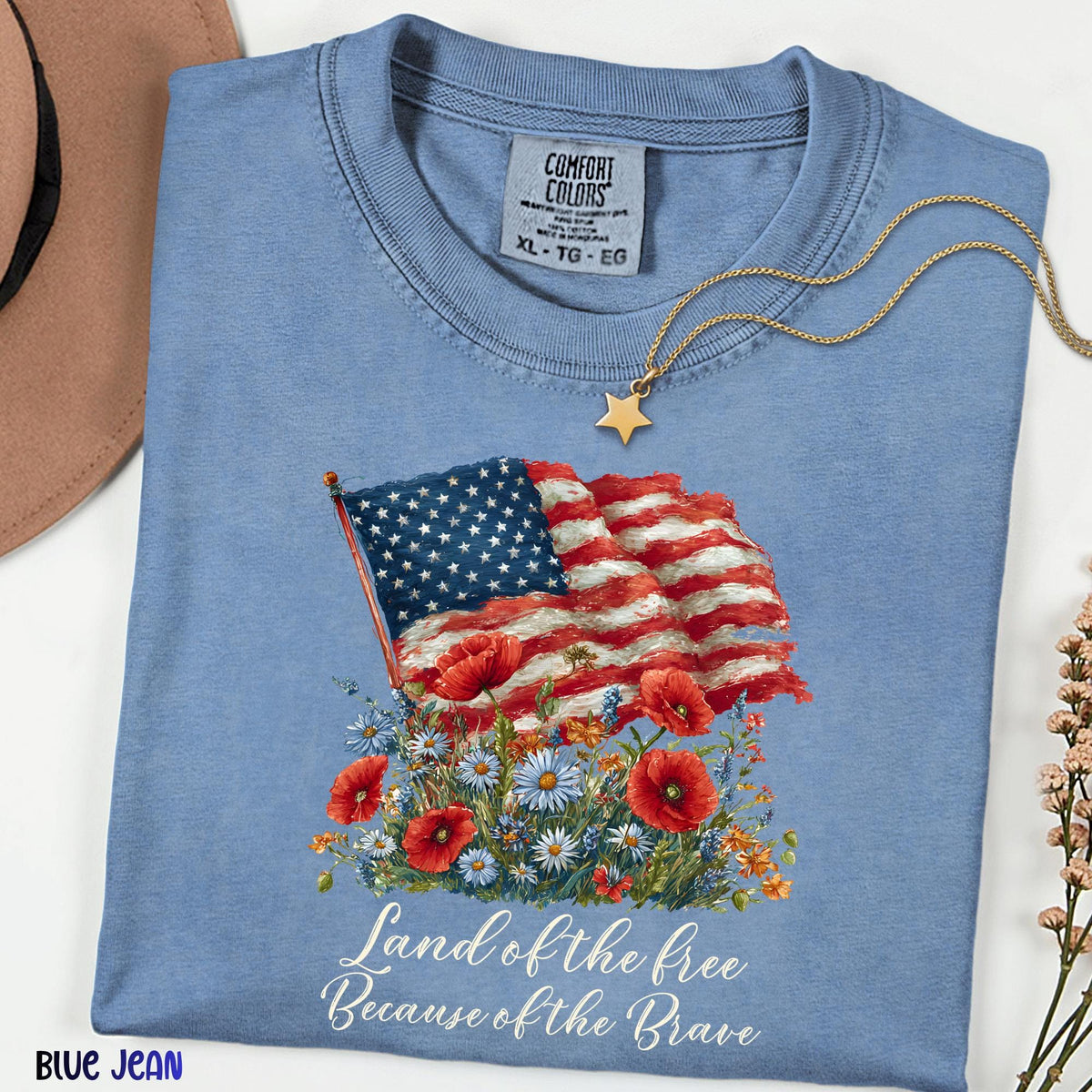 Land of the Free Shirt, Because of the Brave Patriotic Tee, Memorial Day 4th of July Independence Day USA Comfort Colors Tee