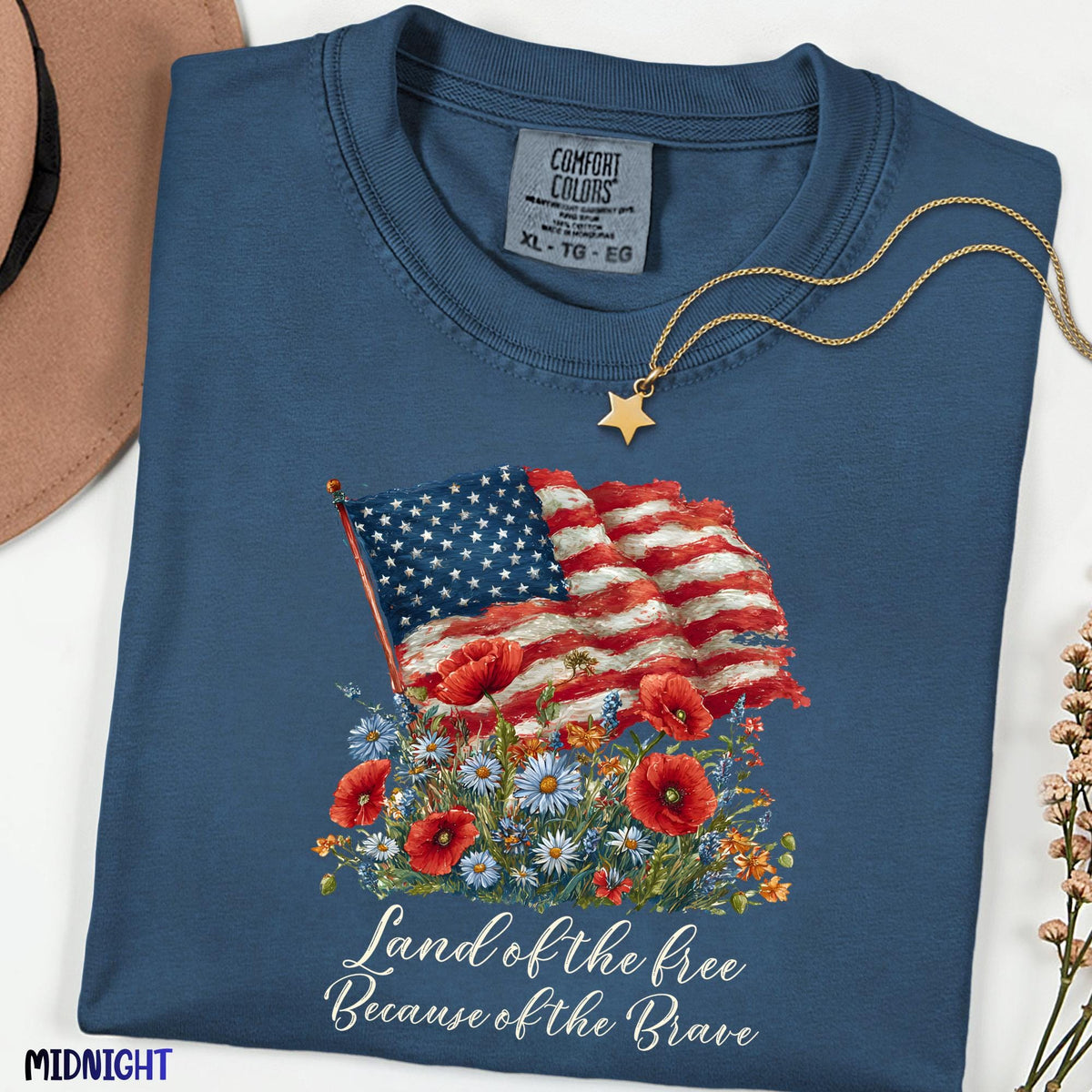 Land of the Free Shirt, Because of the Brave Patriotic Tee, Memorial Day 4th of July Independence Day USA Comfort Colors Tee