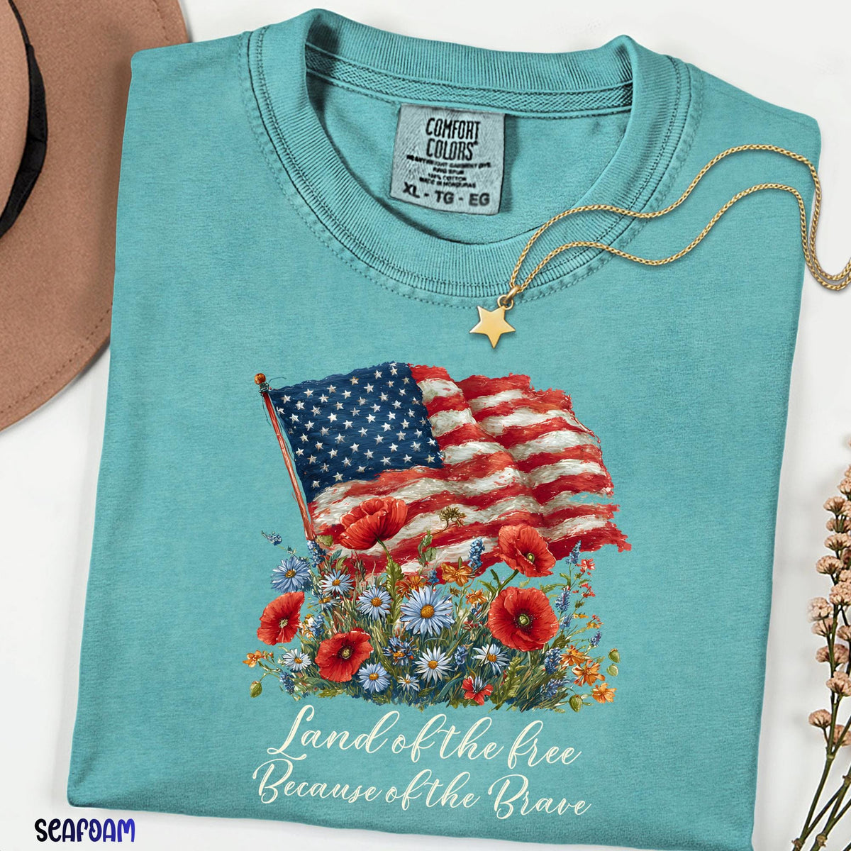 Land of the Free Shirt, Because of the Brave Patriotic Tee, Memorial Day 4th of July Independence Day USA Comfort Colors Tee