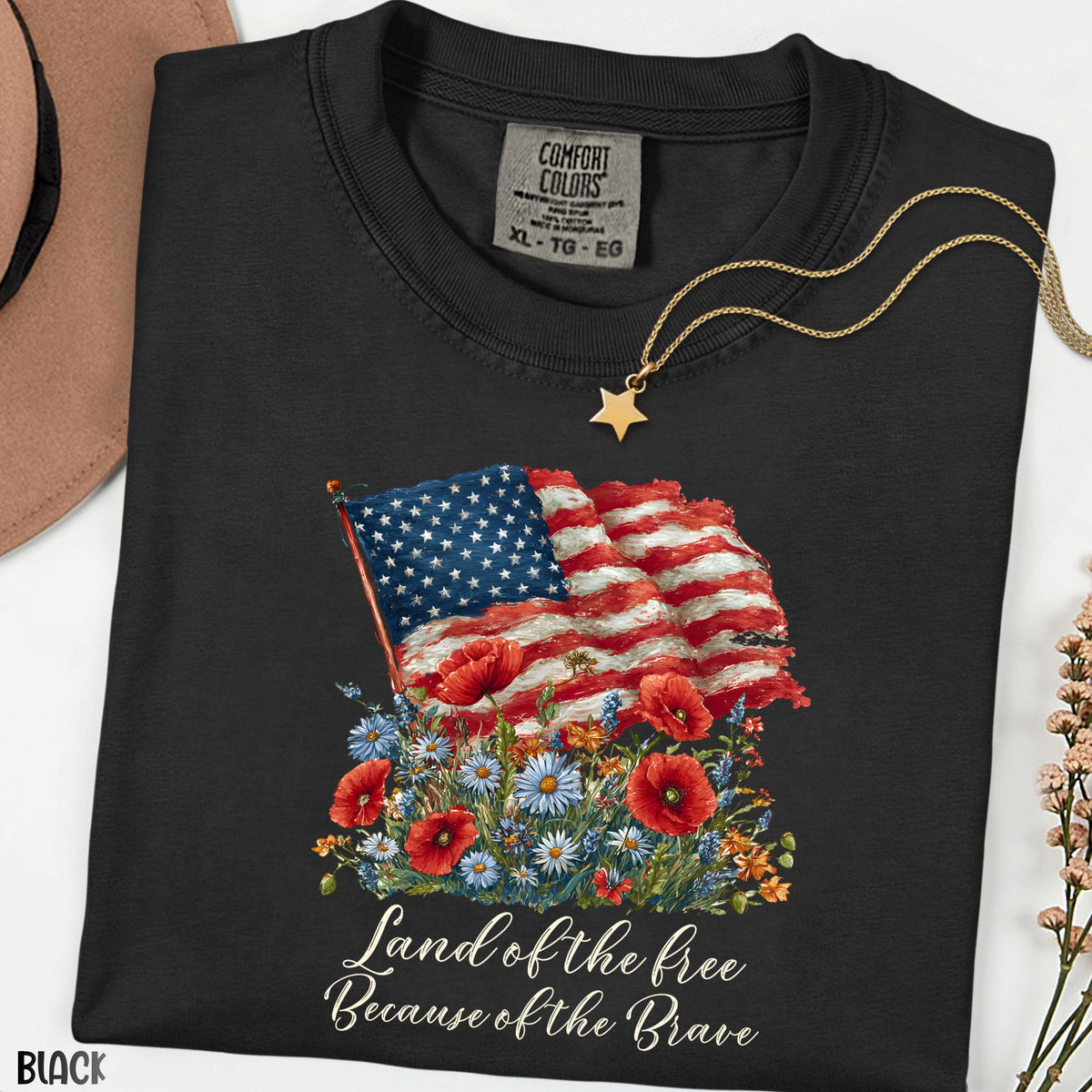 Land of the Free Shirt, Because of the Brave Patriotic Tee, Memorial Day 4th of July Independence Day USA Comfort Colors Tee