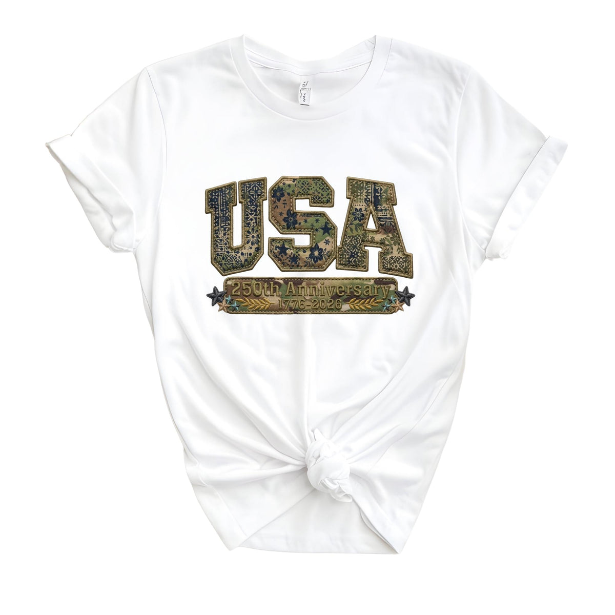 Camo Usa 250 Shirt, Faux Patchwork Independence Day Shirt, 250th Anniversary Shirts 4th of July Shirt Patriotic Gift