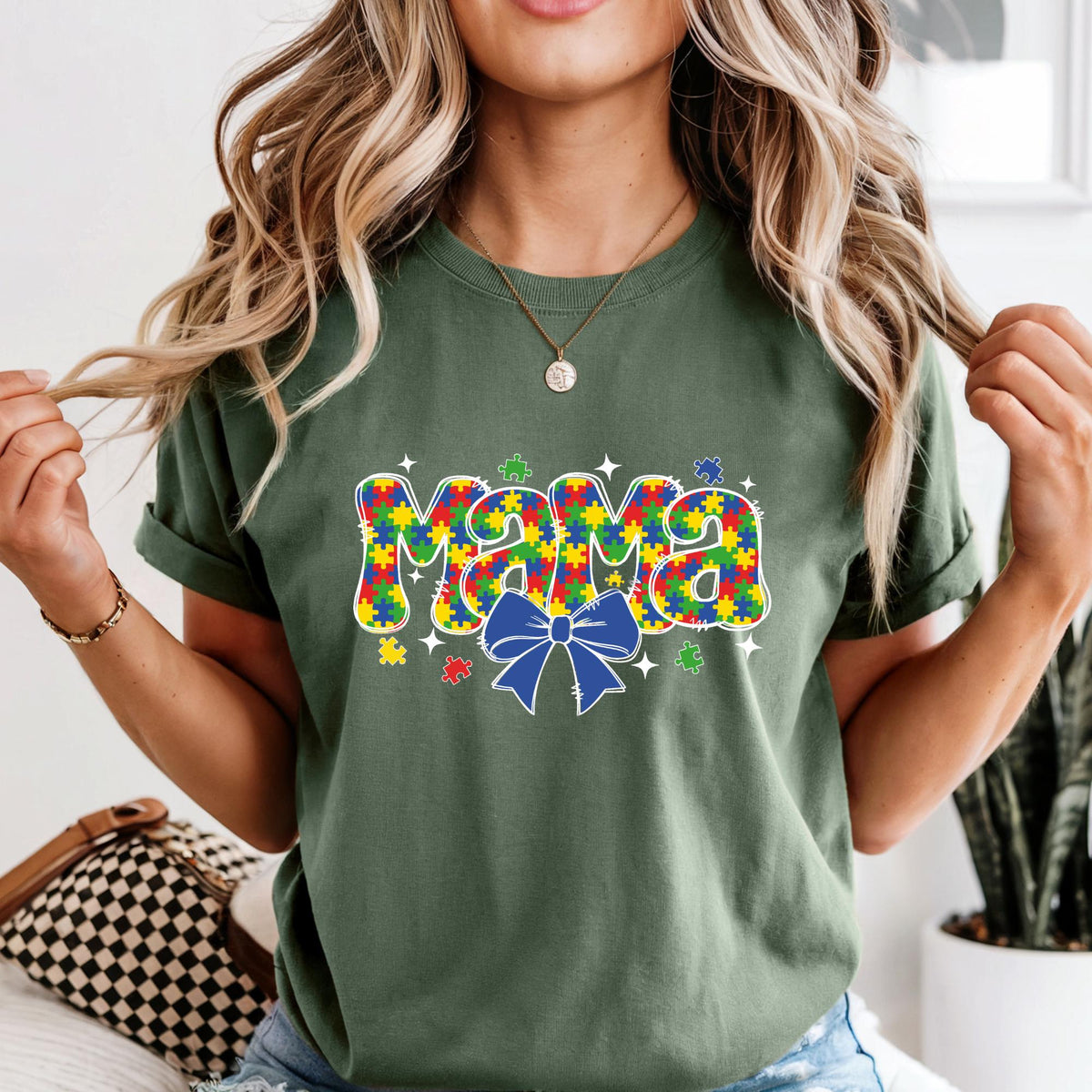 Personalized Autism Mama Comfort Colors® Shirt Coquette Autism Mom Puzzle Shirts Mothers Day Gift