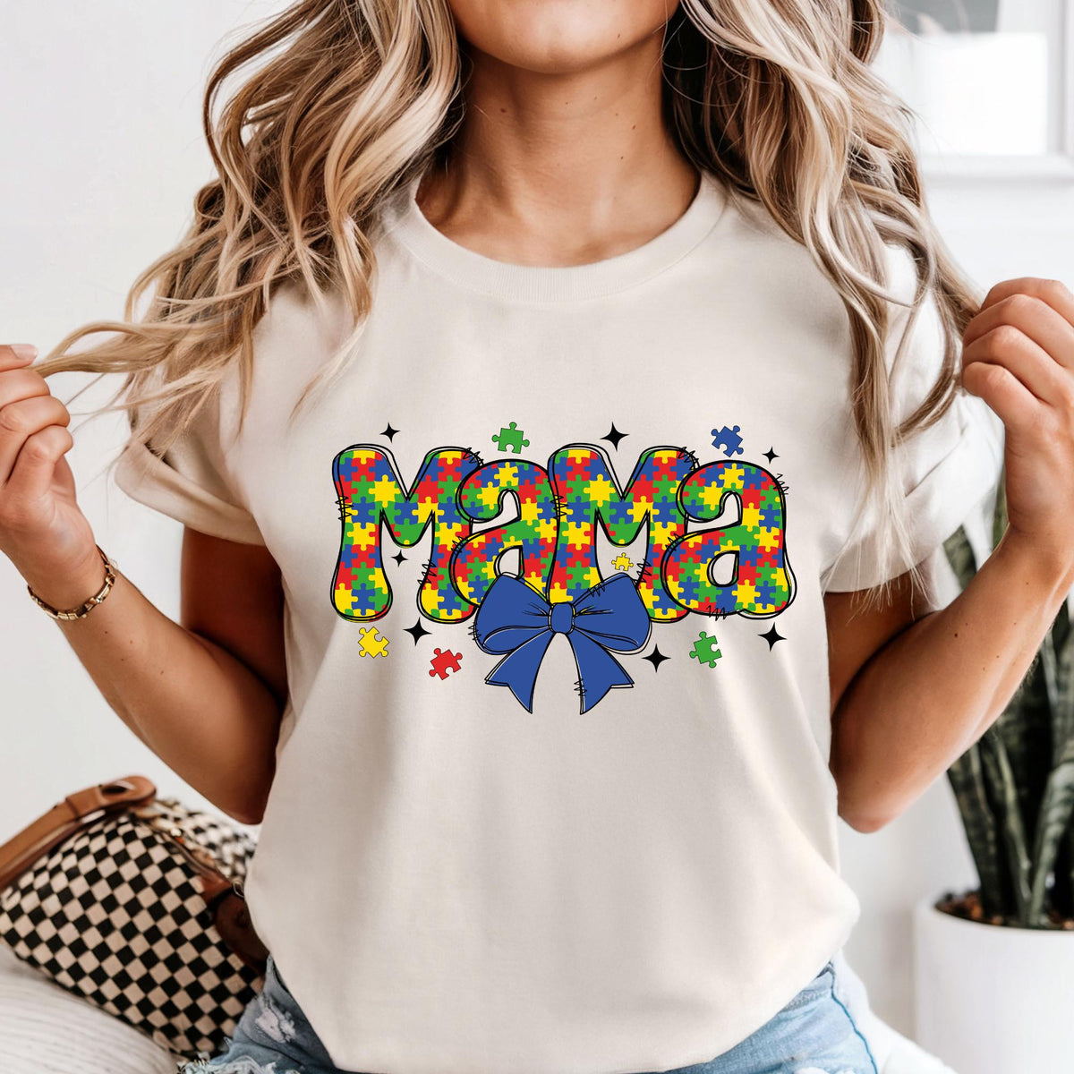 Personalized Autism Mama Comfort Colors® Shirt Coquette Autism Mom Puzzle Shirts Mothers Day Gift