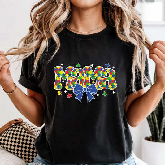 Personalized Autism Mama Comfort Colors® Shirt Coquette Autism Mom Puzzle Shirts Mothers Day Gift