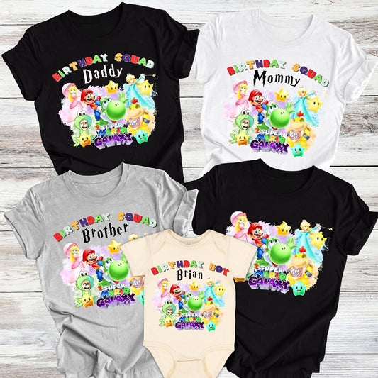 Custom Name Mario Shirt, Mario Gaming Shirt, Personalized Mario And Friends Birthday Matching Family Shirt
