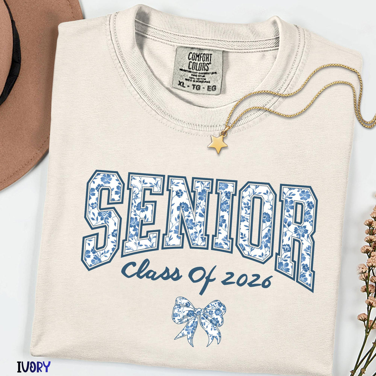 Class of 2026 Comfort Colors® Shirt, Coquette Bow Floral Senior Tee, Cute Graduation Gift, Aesthetic Back to School Outfit