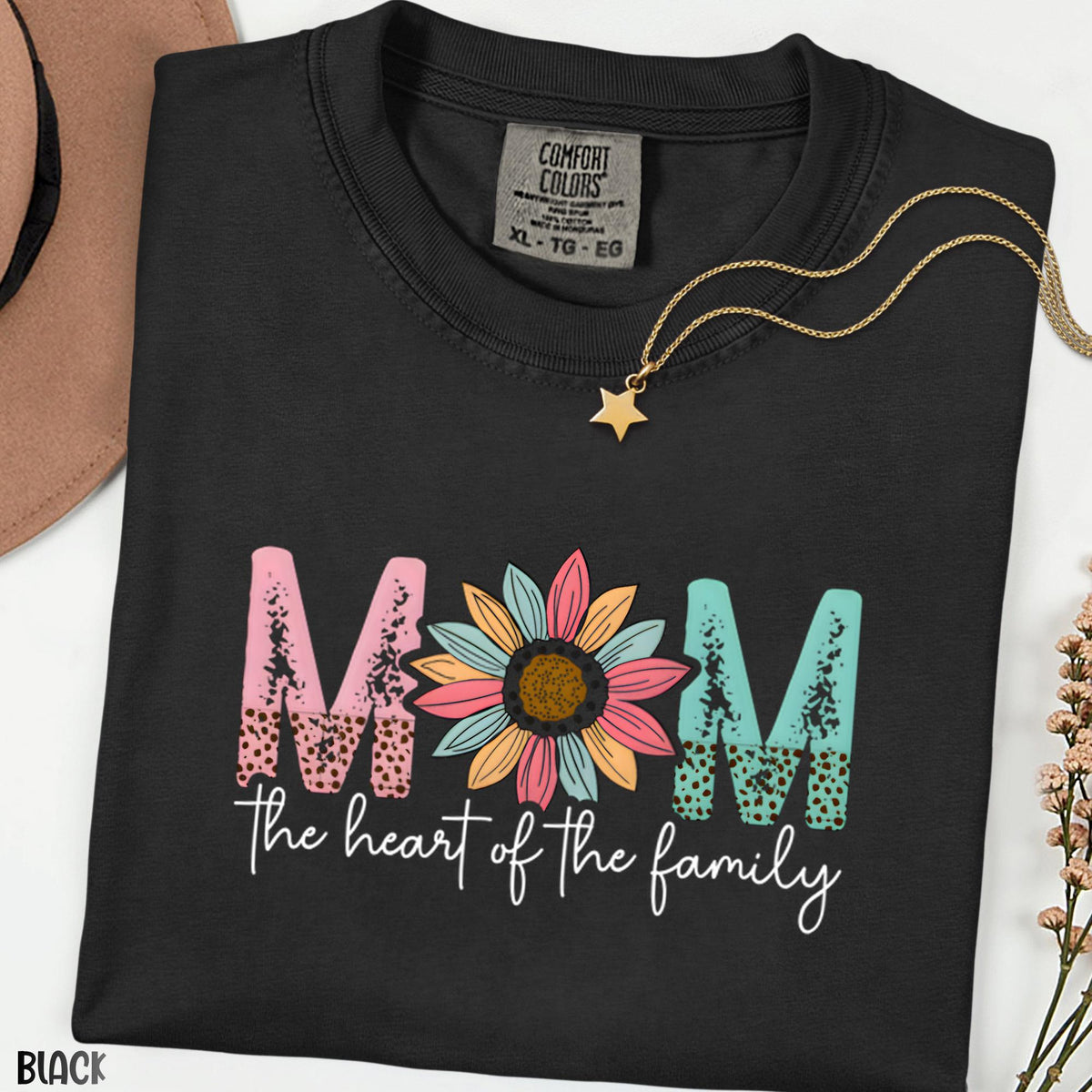 Comfort Colors® Mom The Heart of the Family Shirt, Vintage Floral Mama T-Shirt, Mom Gift, Mother’s Day Shirt, Mom Life Tee