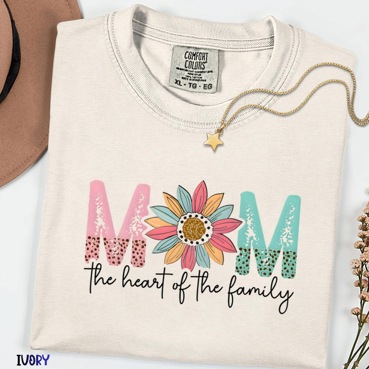Comfort Colors® Mom The Heart of the Family Shirt, Vintage Floral Mama T-Shirt, Mom Gift, Mother’s Day Shirt, Mom Life Tee