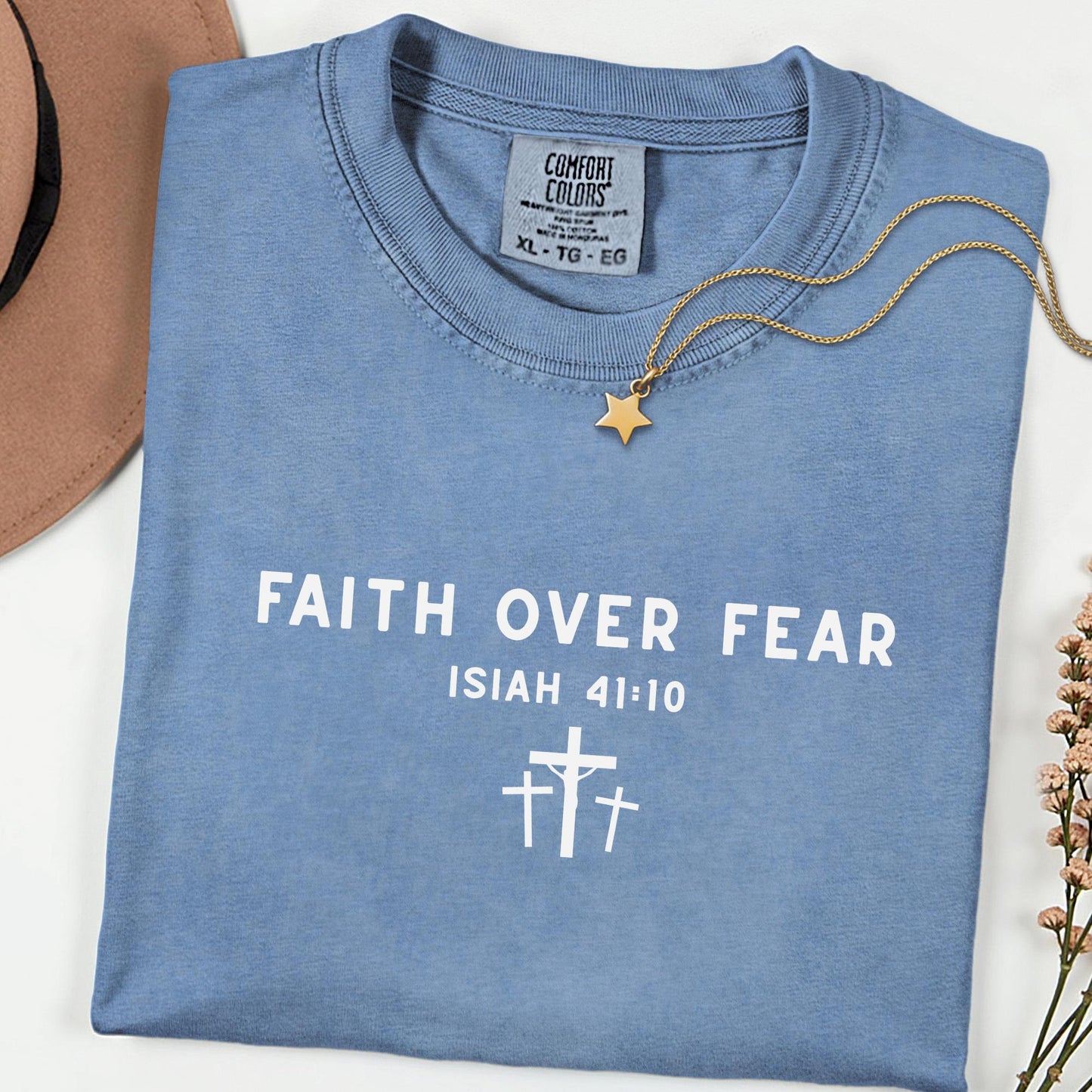 Faith Over Fear Tee, Minimal Christian Comfort Colors® Shirt, Inspirational Jesus Top, Aesthetic Worship Apparel, Meaningful Faith Gift