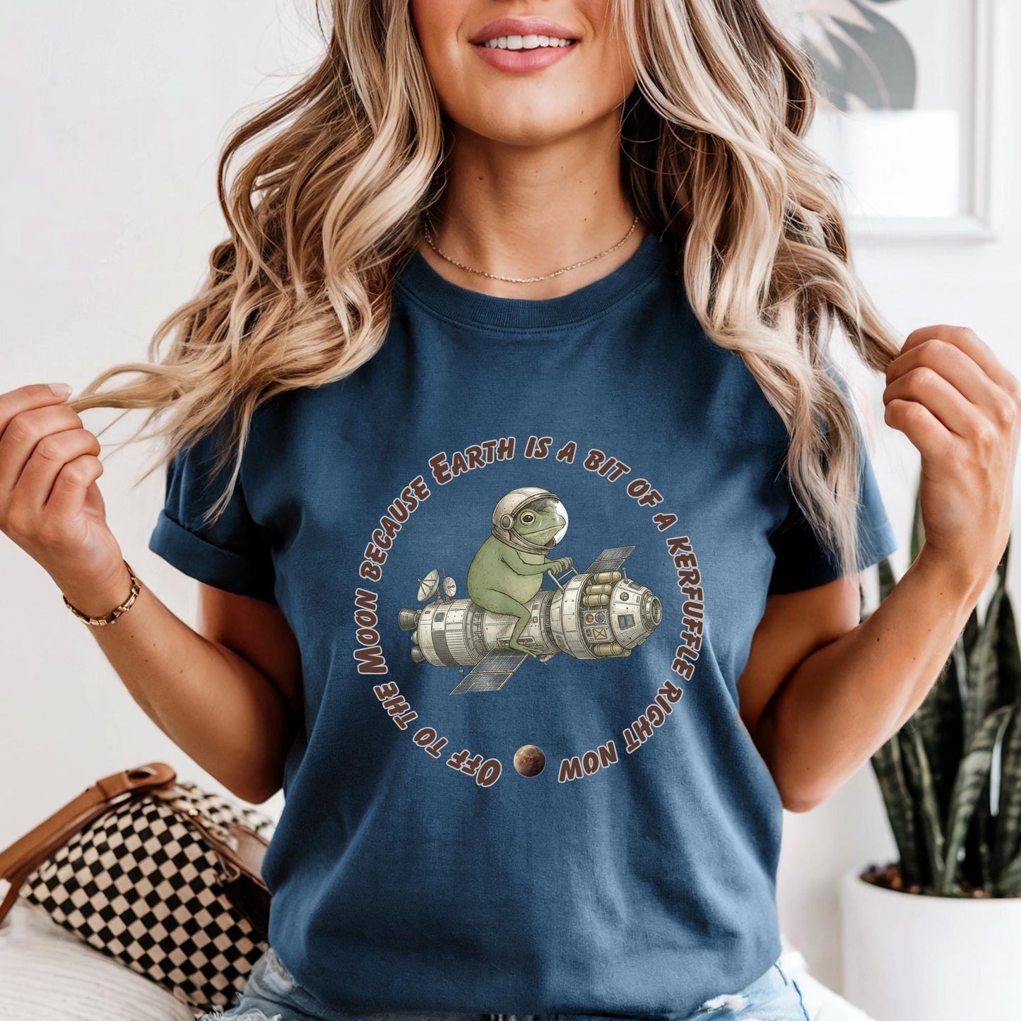 Funny Frog Off to The Moon Shirt, Retro Space Frog Tee, Weirdcore Meme T-Shirt, Artemis II Inspired Spaceship Frog Shirt