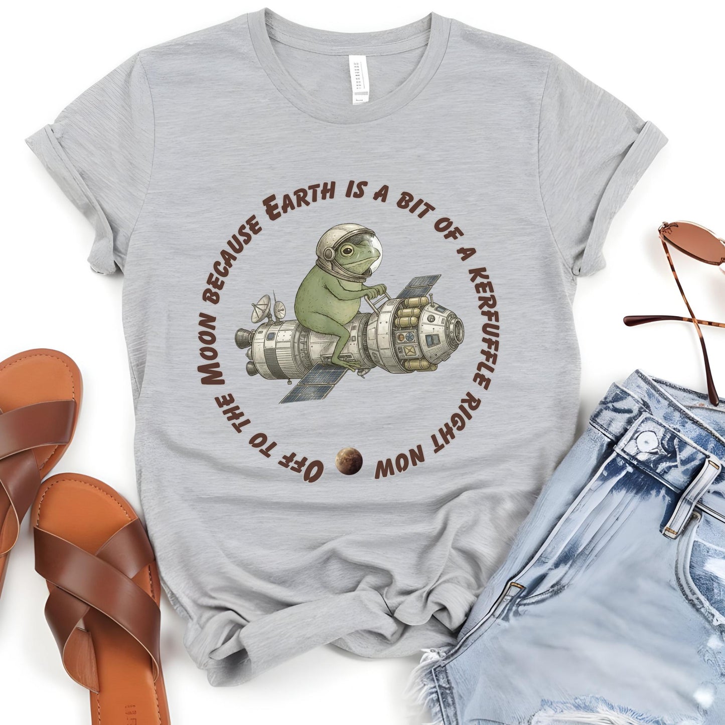 Funny Frog Off to The Moon Shirt, Retro Space Frog Tee, Weirdcore Meme T-Shirt, Artemis II Inspired Spaceship Frog Shirt
