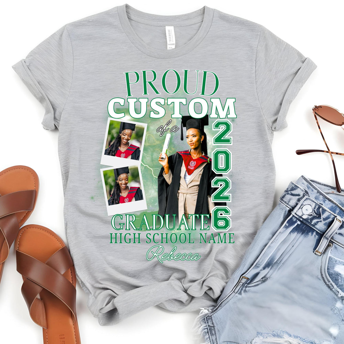Proud Mom of a 2026 Graduate Shirt, Custom Poloroid Photo Graduation Tee, Family Matching Shirt, Senior Class of 2026 Shirt